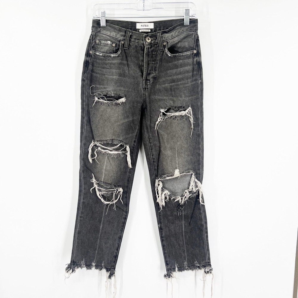 Pistola Mid-Rise Button Fly Straight Jeans Distressed
